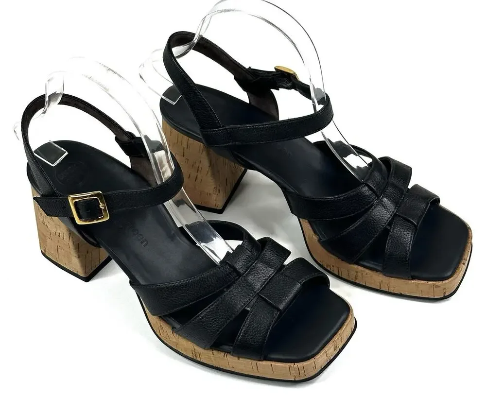 Paul Green Tina Black Leather Slingback Heel Sandals Womens US 9 UK 6.5 New $429